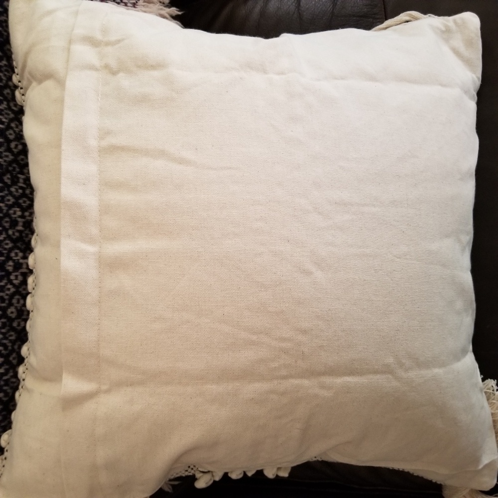 LAST ONE Woven Cream Cotton Fringe Pillow Cover - Picture 4 of 4